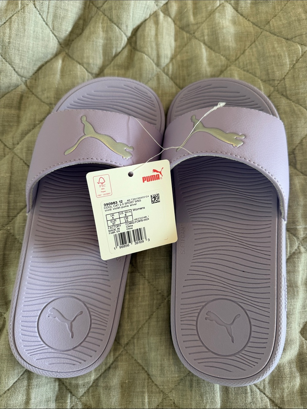 Puma Lavender Slide Sandals with Metallic Logo